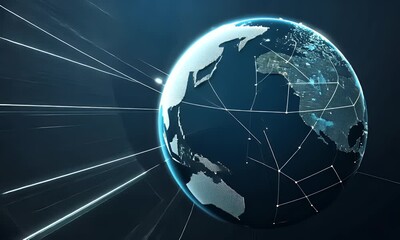 Wall Mural - digital planet earth with digital connections on dark blue background, futuristic technology concept