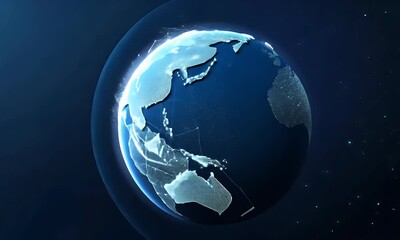 Wall Mural - digital planet earth with digital connections on dark blue background, futuristic technology concept