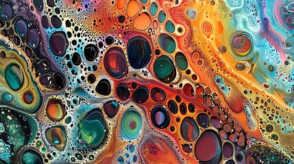 Canvas Print - abstract acrylic paint pouring art with vibrant colors and a cell-like pattern.