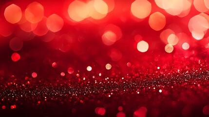 Wall Mural - festive christmas background with red holiday light bokeh and glitter, abstract red shimmering light