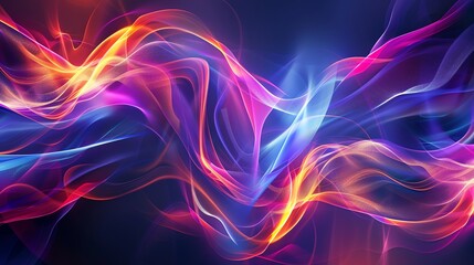 Canvas Print - an abstract image of flowing, glowing, colorful lines against a dark background.