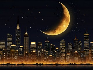 night city skyline,night city skyline,night city landscape,night city with moon