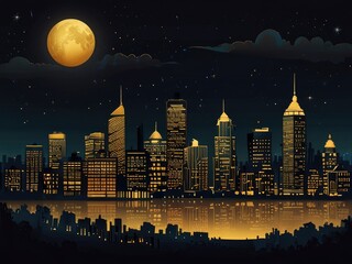 night city skyline,night city skyline,night city landscape,night city with moon