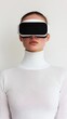 © narak0rn - Woman wearing virtual reality headset, white isolated background.