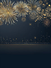 Wall Mural - 2025 new year abstract golden fireworks and golden gradient numbers on dark blue background