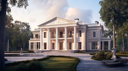 Wall Mural - Elegant Neoclassical Mansion with Lush Gardens