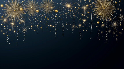 Wall Mural - 2025 new year abstract golden fireworks and golden gradient numbers on dark blue background, banner
