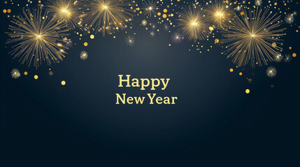 Wall Mural - 2025 new year abstract golden fireworks and golden gradient numbers on dark blue background