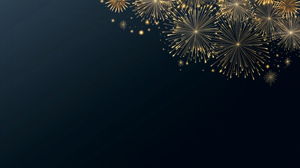 Wall Mural - 2025 New Year Abstract golden fireworks and golden gradient numbers on dark blue background, banner 