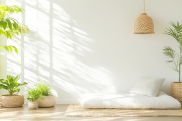 Canvas Print - Serene Zen Bedroom with Futon, Natural Light and Eco-Friendly Decor Perfect for New Year’s and Earth Day