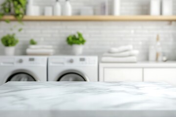 Wall Mural - White Marble Countertop with Laundry Room Background