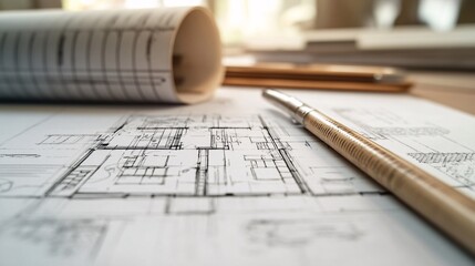 Wall Mural - Architect's Blueprint with Pen