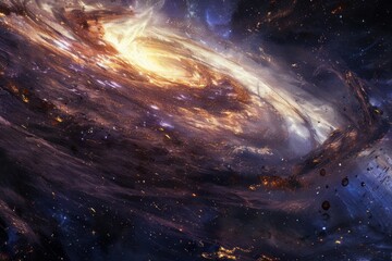 Wall Mural - Glowing spiral galaxy with stardust and cosmic dust in the deep outer space