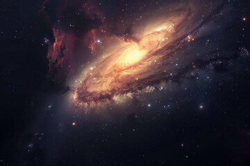 Wall Mural - Glowing spiral galaxy with bright center and dust clouds in deep space.