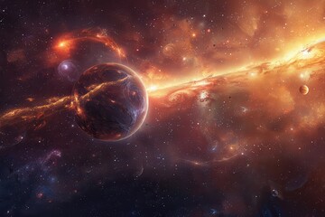 Wall Mural - Glowing molten planet in the fiery nebula
