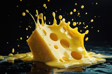 Melted Cheese Splashing on Black Surface