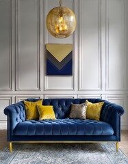 Wall Mural - Classic sofa in classic interior with golden frames. 3d render illustration