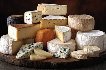 Canvas Print - A Variety of Cheeses on a Wooden Cutting Board