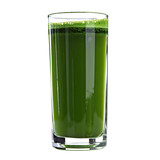 Glass of fresh celery juice on transparent background.