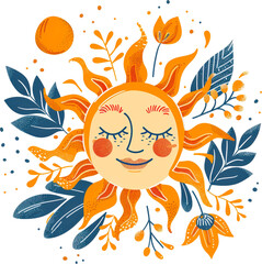 Wall Mural - Smiling sun with flowers