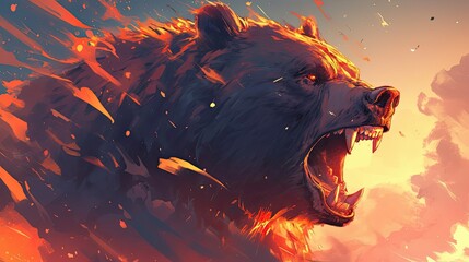  A Roaring Bear Emerging from a Blaze of Fire