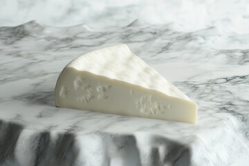 Canvas Print - Wedge of Creamy White Cheese with Mold Specks on a Marble Surface