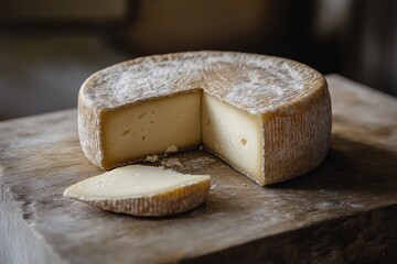 Canvas Print - A Wedge of Creamy Cheese on a Wooden Cutting Board