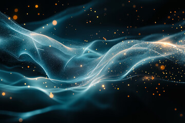 Wall Mural - A blue and gold abstract background with glowing lines and dots