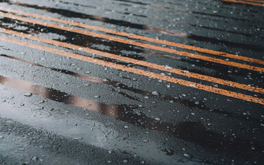 Wall Mural - pattern of wet asphalt with subtle reflections and scattered raindrops