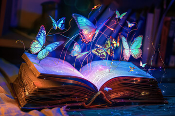 Book is open to a page with a butterfly on it