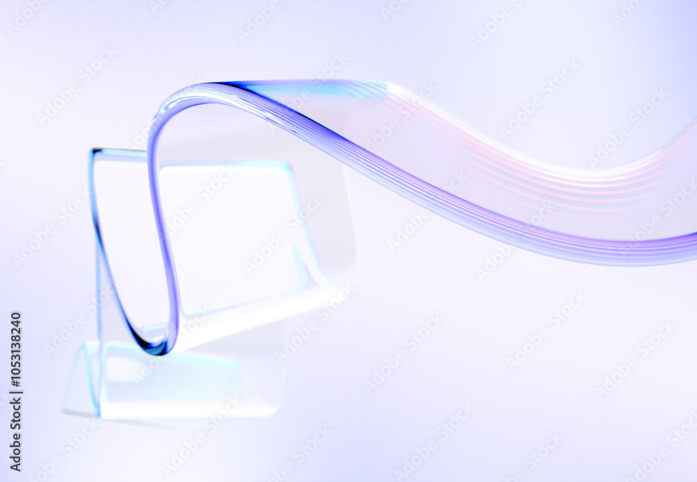 3d abstract liquid glass transparent clear ribbon chromatic fold wave ...