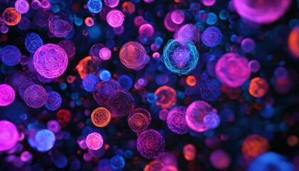 Wall Mural - vibrant abstract spheres glowing in a dark background, creating a mesmerizing visual display ideal f