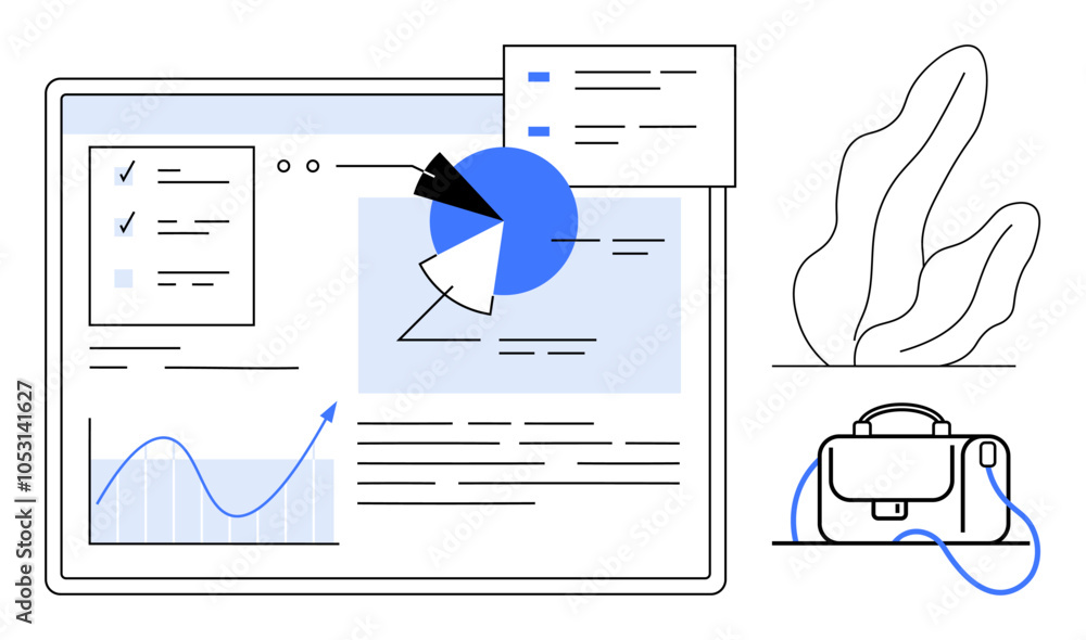 Data analytics dashboard with pie chart, line graph, and task checklist ...