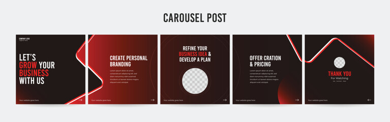 set of minimalist business carousel post, customize social media template design, instagram and link