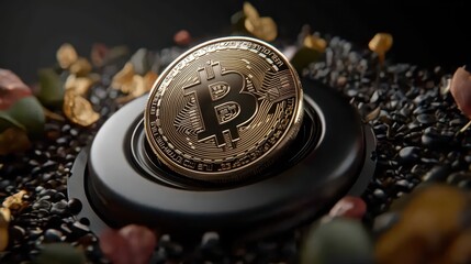 Bitcoin Coin On Black Platform