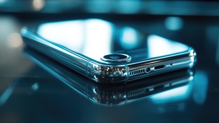 Canvas Print - Closeup of a Smartphone on a Reflective Surface