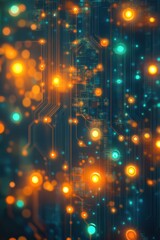Wall Mural - futuristic circuit board with glowing orange and blue lights representing advanced technology and di