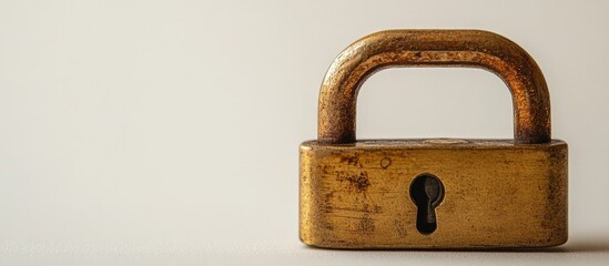 A single brass padlock on a white background.