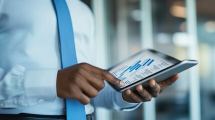 Wall Mural - A business professional reviewing predictive analytics reports on a digital tablet, identifying