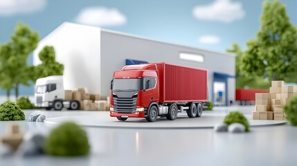 Logistic Distribution Center with Transportation Fleet Optimization and Digital Efficiency Tracking in 3D Warehouse logistics delivery network freight transportation supply chain management