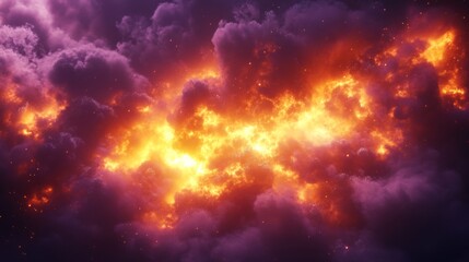 Wall Mural - Dramatic Cosmic Clouds with Fiery Burst of Light