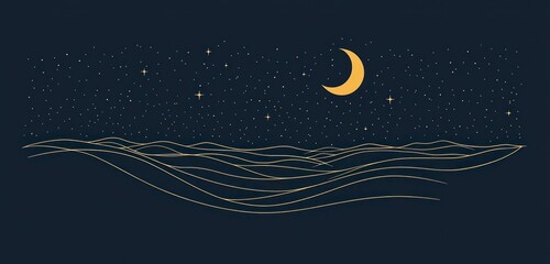 sleek design for a starlit night line icon, minimalist and clear.