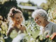 © Laongdaow - A senior woman and her caregiver share a joyful moment in a garden, showcasing the therapeutic benefits of nature in elderly care while promoting mental positivity and emotional well-being.