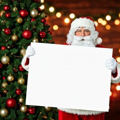 Wall Mural - santa claus holding a blank sign