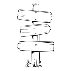 Wall Mural - Wooden Directional Signpost Featuring Blank Arrows, Perfect for Personal Customization. Vector sketch. tourism
