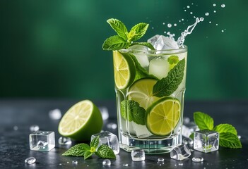 Canvas Print - mojito cocktail with lime and mint