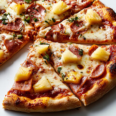 Delightful hawaiian pizza a perfect fusion of ham and pineapple chunks for your next meal