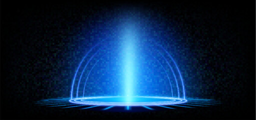 Wall Mural - futuristic round portal with light beam on black background. vector realistic illustration of high t