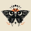 © Любовь Овсянникова - Moon moth illustration. For Halloween. Black moth and skulls. For cards, invitations, T-shirts and more.
