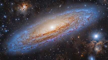 Wall Mural - a serene cosmic landscape featuring a dwarf galaxy, where soft hues of blue and purple blend in a ge
